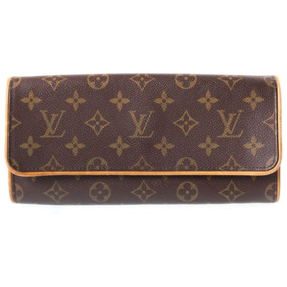 Louis Vuitton Monogram Pochette Twin GM Shoulder Bag Brown Leather Gold
