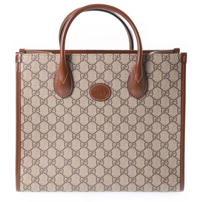 Gucci GG Supreme 2-Way Shoulder Bag Brown Beige Leather Gold