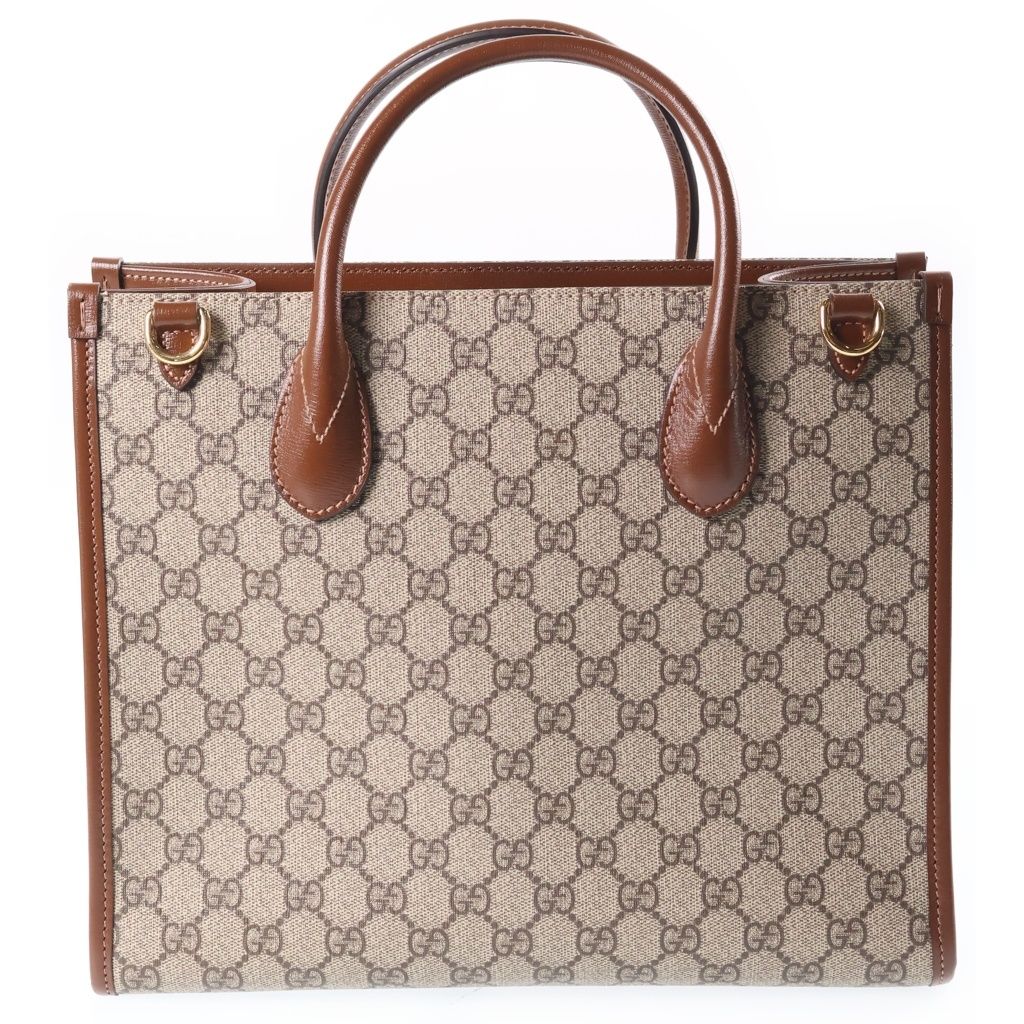 Gucci GG Supreme 2-Way Shoulder Bag Brown Beige Leather Gold — view 2