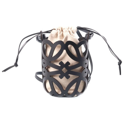 Loewe Anagram Cutout Pocket Shoulder Bag Black Beige Canvas Leather