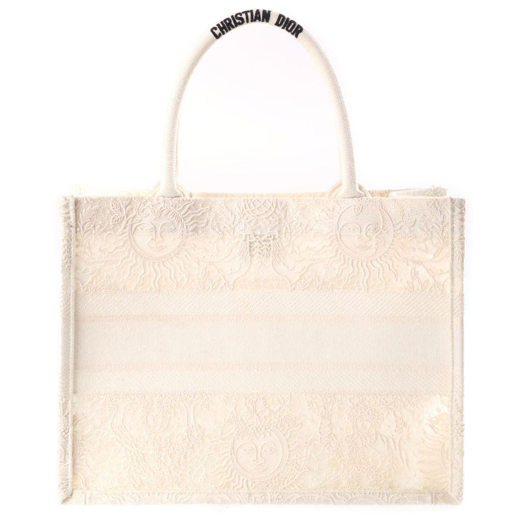 Dior Book Tote Bag Small Macrame Lace Ivory Canvas — view 2