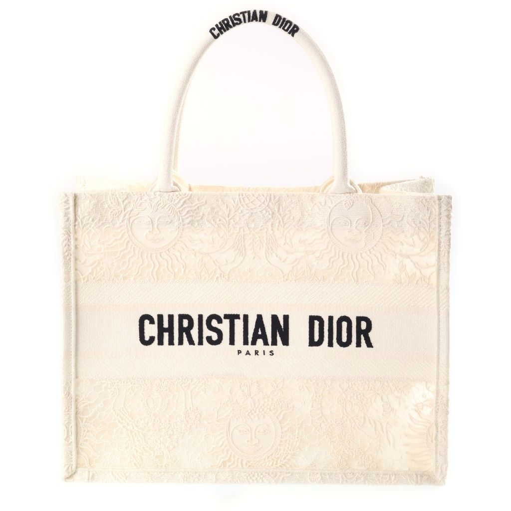 Dior Book Tote Bag Small Macrame Lace Ivory Canvas