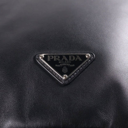 Prada Triangle Logo Shoulder Bag Black Leather Silver — view 6