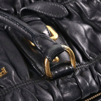 Prada 2-Way Gathered Tote Shoulder Bag Black Leather Gold — view 7
