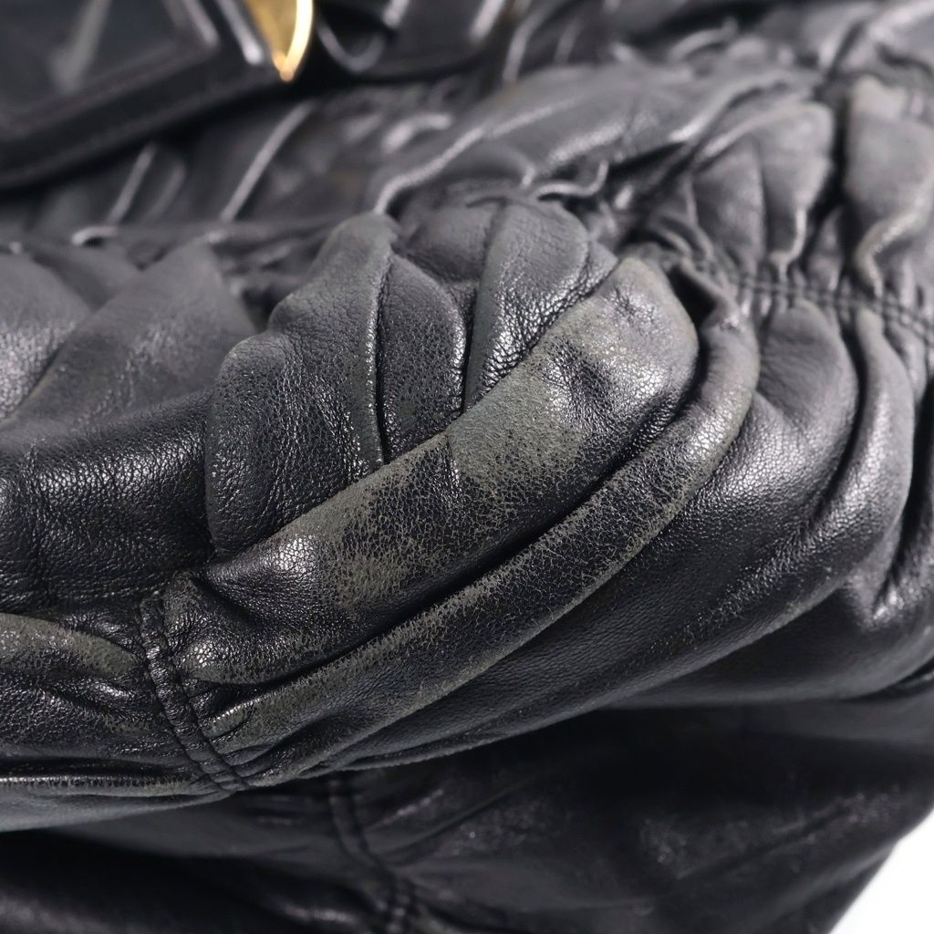 Prada 2-Way Gathered Tote Shoulder Bag Black Leather Gold — view 5