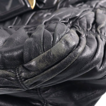 Prada 2-Way Gathered Tote Shoulder Bag Black Leather Gold — view 5