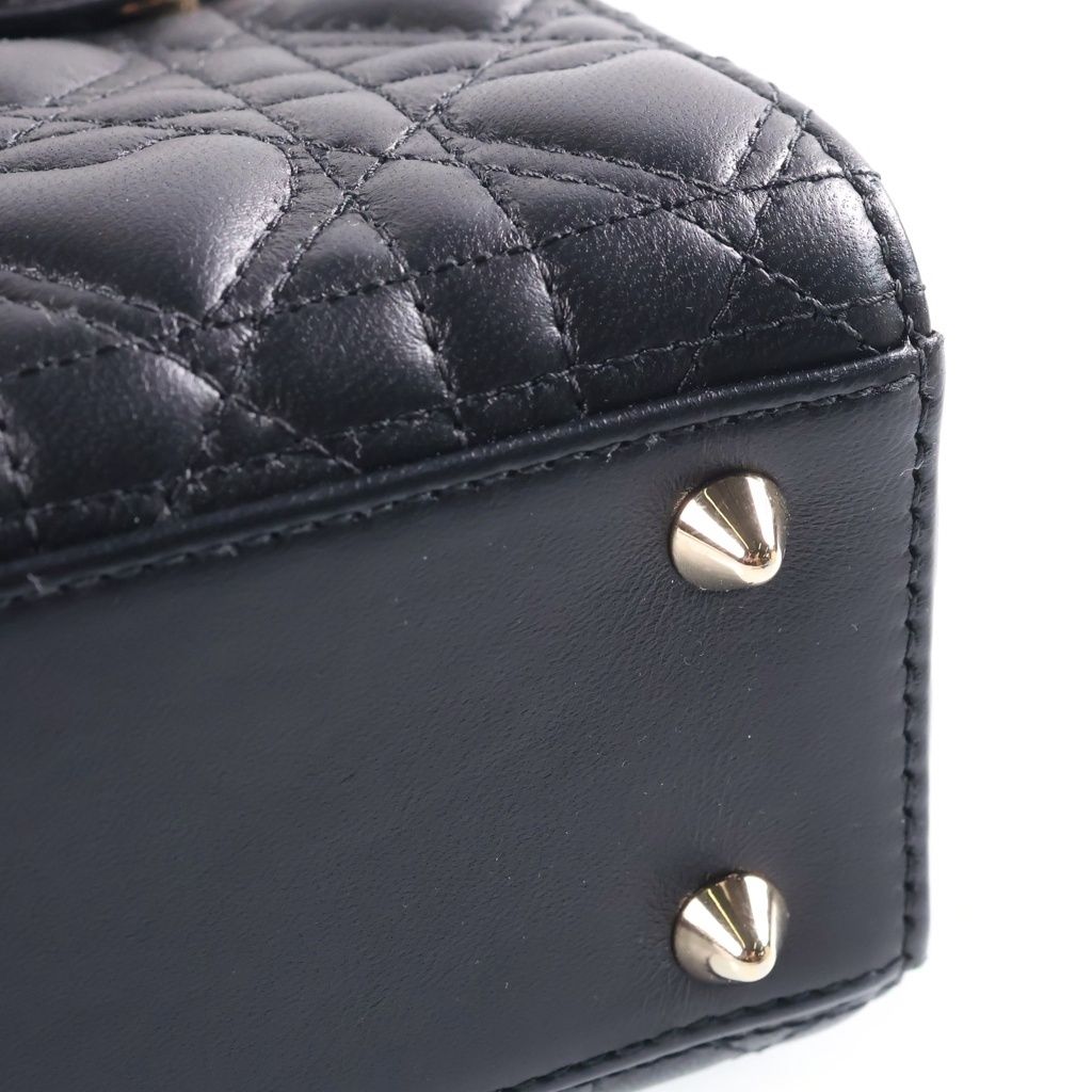 Dior Lady Dior Heart Cannage 2-Way Shoulder Bag Black Leather Gold — view 6