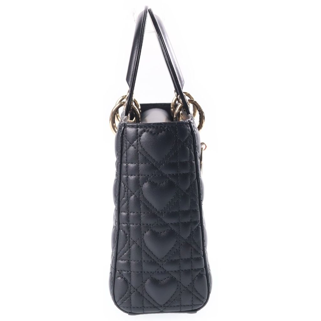 Dior Lady Dior Heart Cannage 2-Way Shoulder Bag Black Leather Gold — view 3