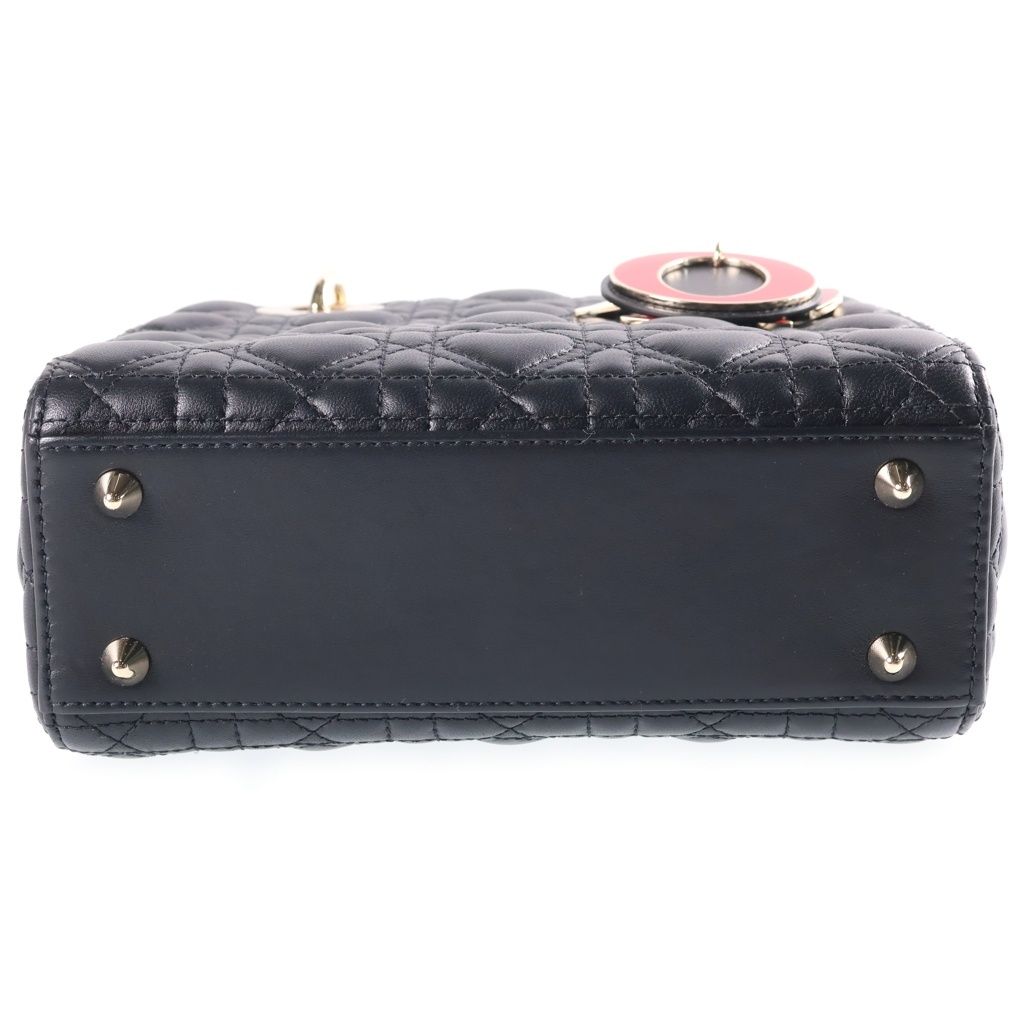 Dior Lady Dior Heart Cannage 2-Way Shoulder Bag Black Leather Gold — view 4