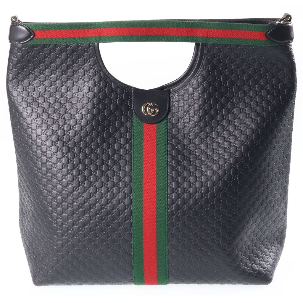 Gucci Ophidia Tote GG Embossed Shoulder Bag Black Leather Gold
