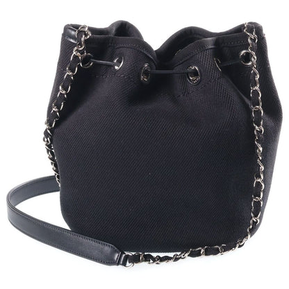 Chanel Deauville Drawstring Shoulder Bag Canvas Black — view 2
