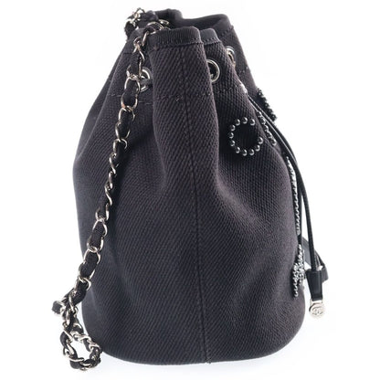 Chanel Deauville Drawstring Shoulder Bag Canvas Black — view 3