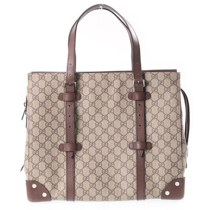 Gucci GG Supreme Tote Bag Brown Beige Leather Silver