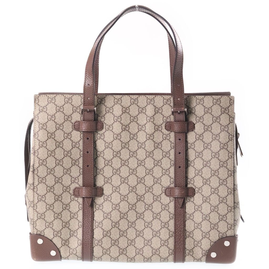 Gucci GG Supreme Tote Bag Brown Beige Leather Silver — view 2