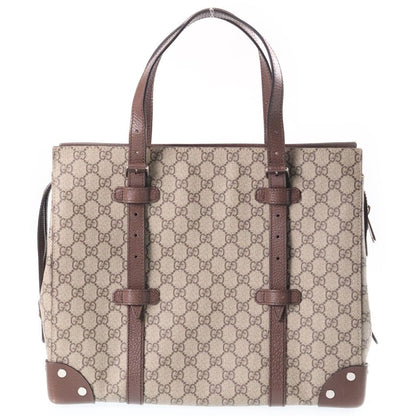 Gucci GG Supreme Tote Bag Brown Beige Leather Silver — view 2