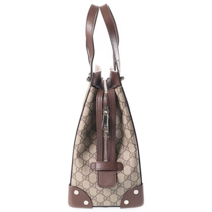 Gucci GG Supreme Tote Bag Brown Beige Leather Silver — view 3