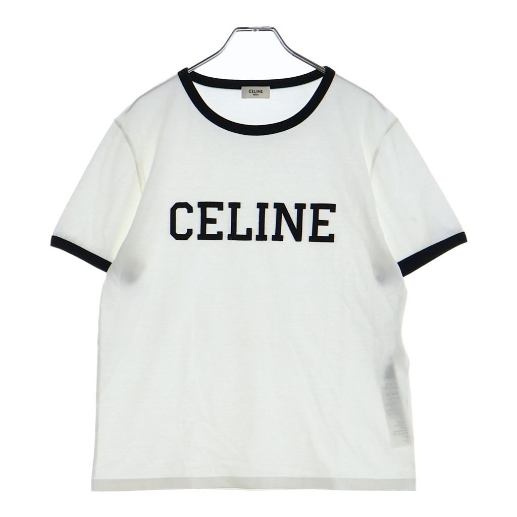 Celine Regular T-Shirt in Cotton Jersey Logo Print Crew Neck Ringer Short