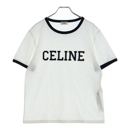 Celine Regular T-Shirt in Cotton Jersey Logo Print Crew Neck Ringer Short