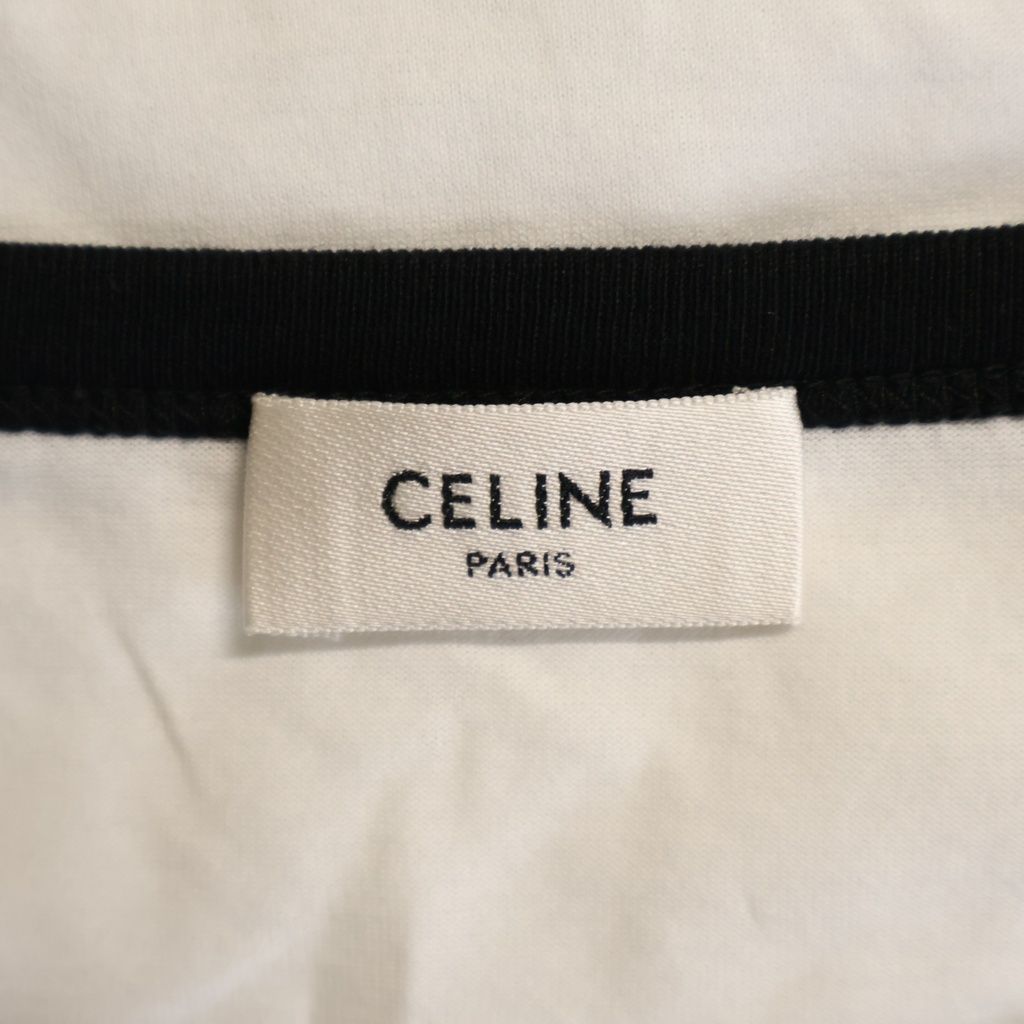 Celine Regular T-Shirt in Cotton Jersey Logo Print Crew Neck Ringer Short — view 7