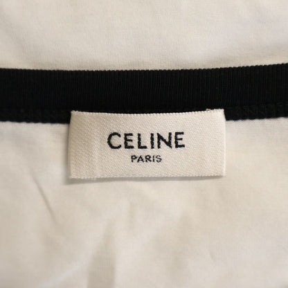 Celine Regular T-Shirt in Cotton Jersey Logo Print Crew Neck Ringer Short — view 7