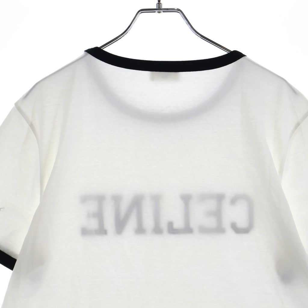 Celine Regular T-Shirt in Cotton Jersey Logo Print Crew Neck Ringer Short — view 4