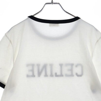 Celine Regular T-Shirt in Cotton Jersey Logo Print Crew Neck Ringer Short — view 4