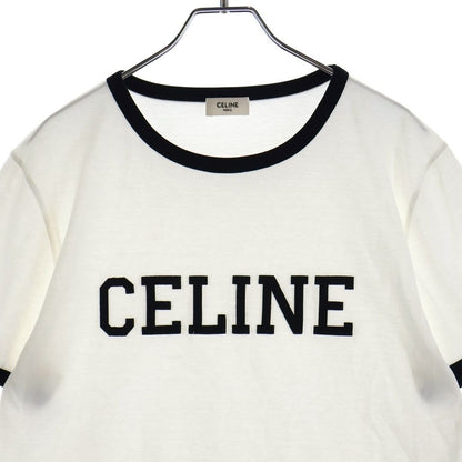 Celine Regular T-Shirt in Cotton Jersey Logo Print Crew Neck Ringer Short — view 3