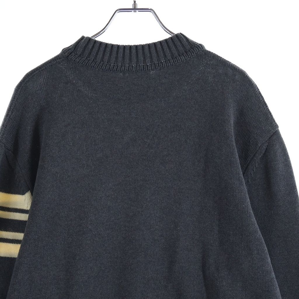 Moncler Stripe Sleeve Logo Cotton Knit Sweater Gray — view 4