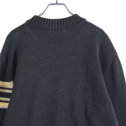 Moncler Stripe Sleeve Logo Cotton Knit Sweater Gray — view 4