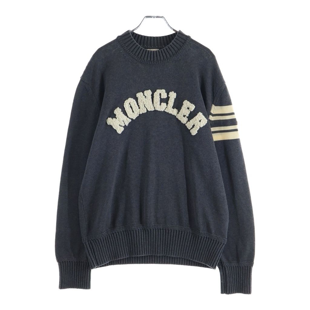 Moncler Stripe Sleeve Logo Cotton Knit Sweater Gray