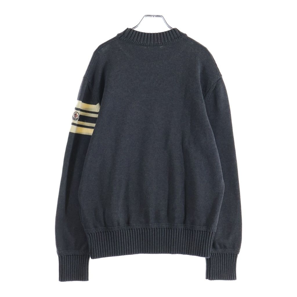 Moncler Stripe Sleeve Logo Cotton Knit Sweater Gray — view 2