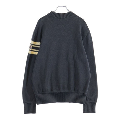 Moncler Stripe Sleeve Logo Cotton Knit Sweater Gray — view 2