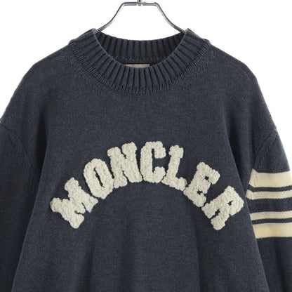 Moncler Stripe Sleeve Logo Cotton Knit Sweater Gray — view 3