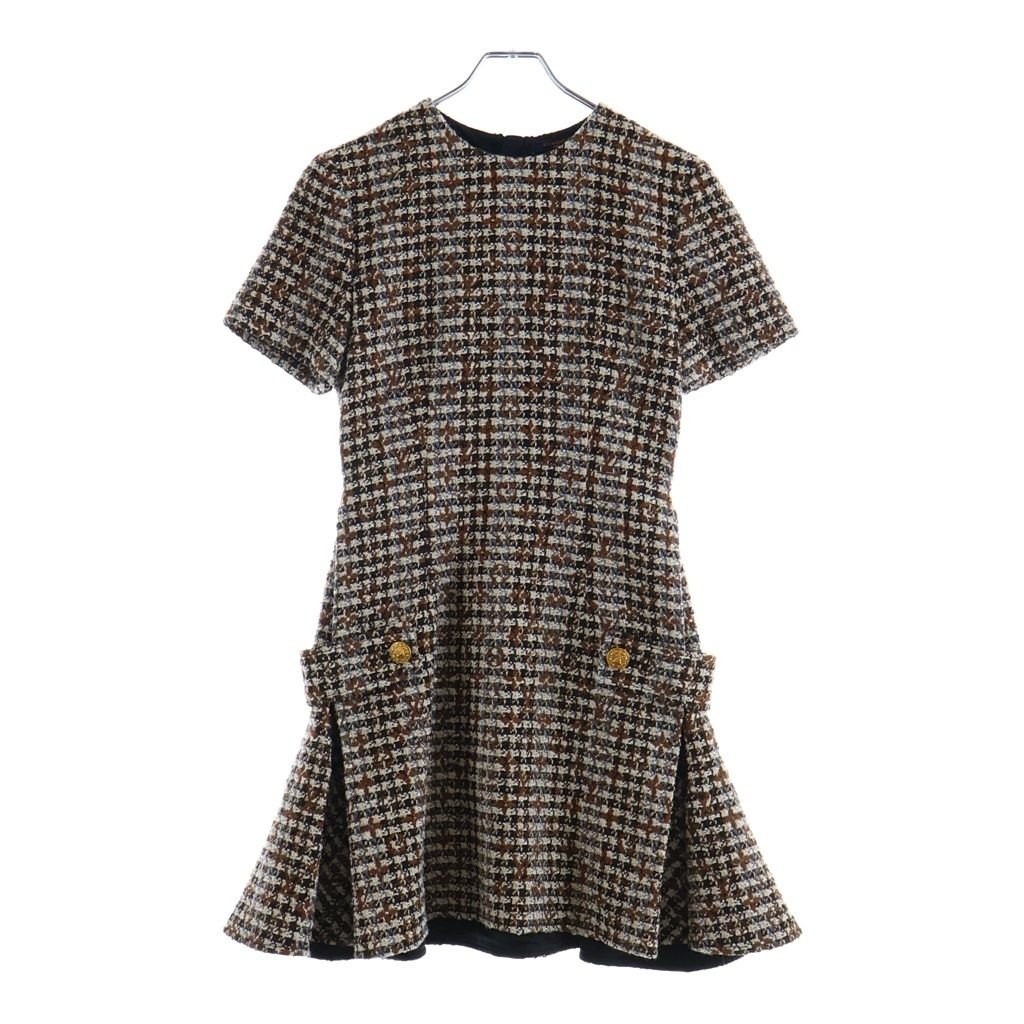 Louis Vuitton 22 AW Monogram All Over Print Gold Button Belt Design Tweed Short