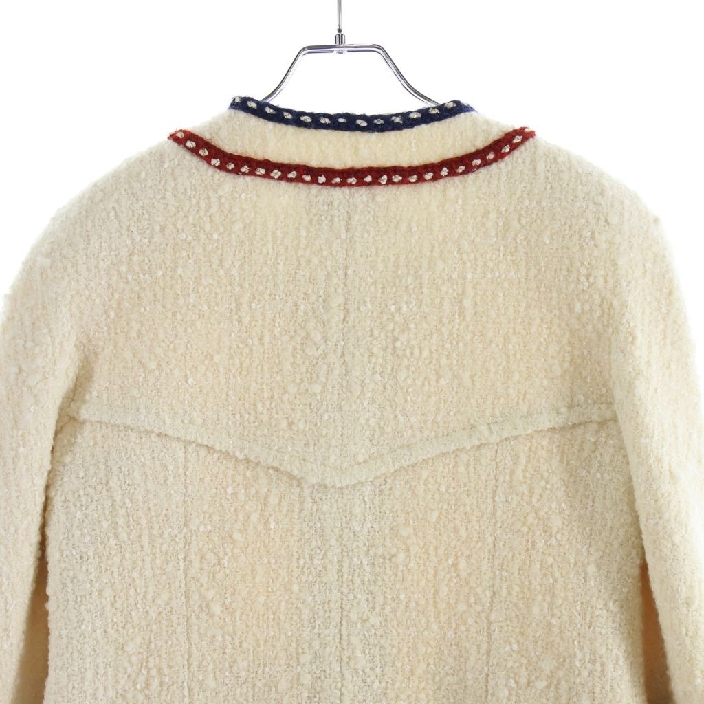 Chanel Tweed Collarless Long Jacket Ivory White Tricolor — view 4