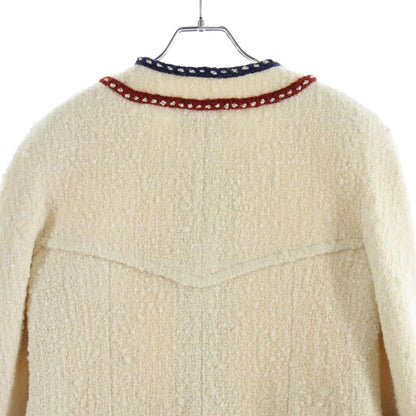 Chanel Tweed Collarless Long Jacket Ivory White Tricolor — view 4