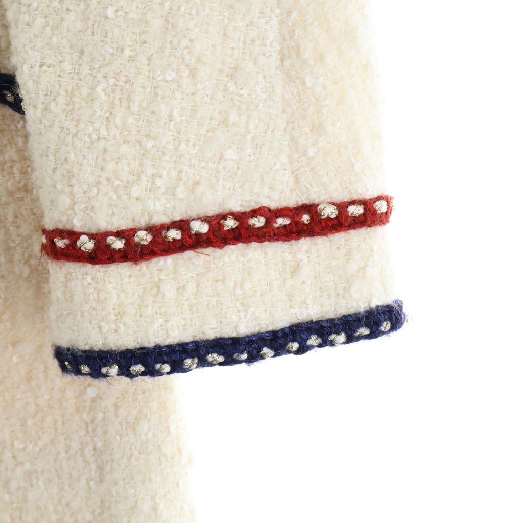 Chanel Tweed Collarless Long Jacket Ivory White Tricolor — view 6
