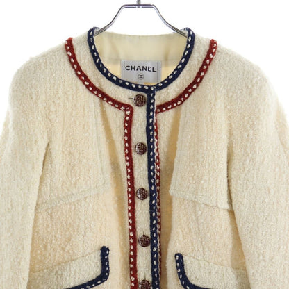 Chanel Tweed Collarless Long Jacket Ivory White Tricolor — view 3