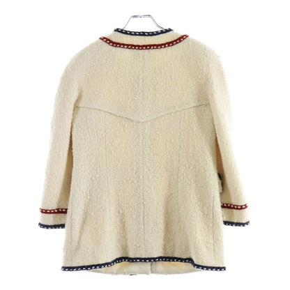 Chanel Tweed Collarless Long Jacket Ivory White Tricolor — view 2