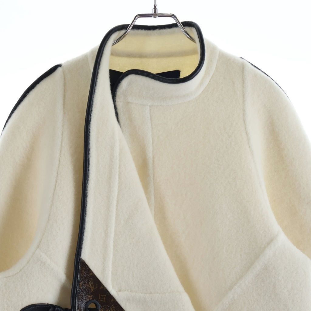 Louis Vuitton Alpaca Clip Monogram Lambskin Accent Chain Design Front Coat White — view 3