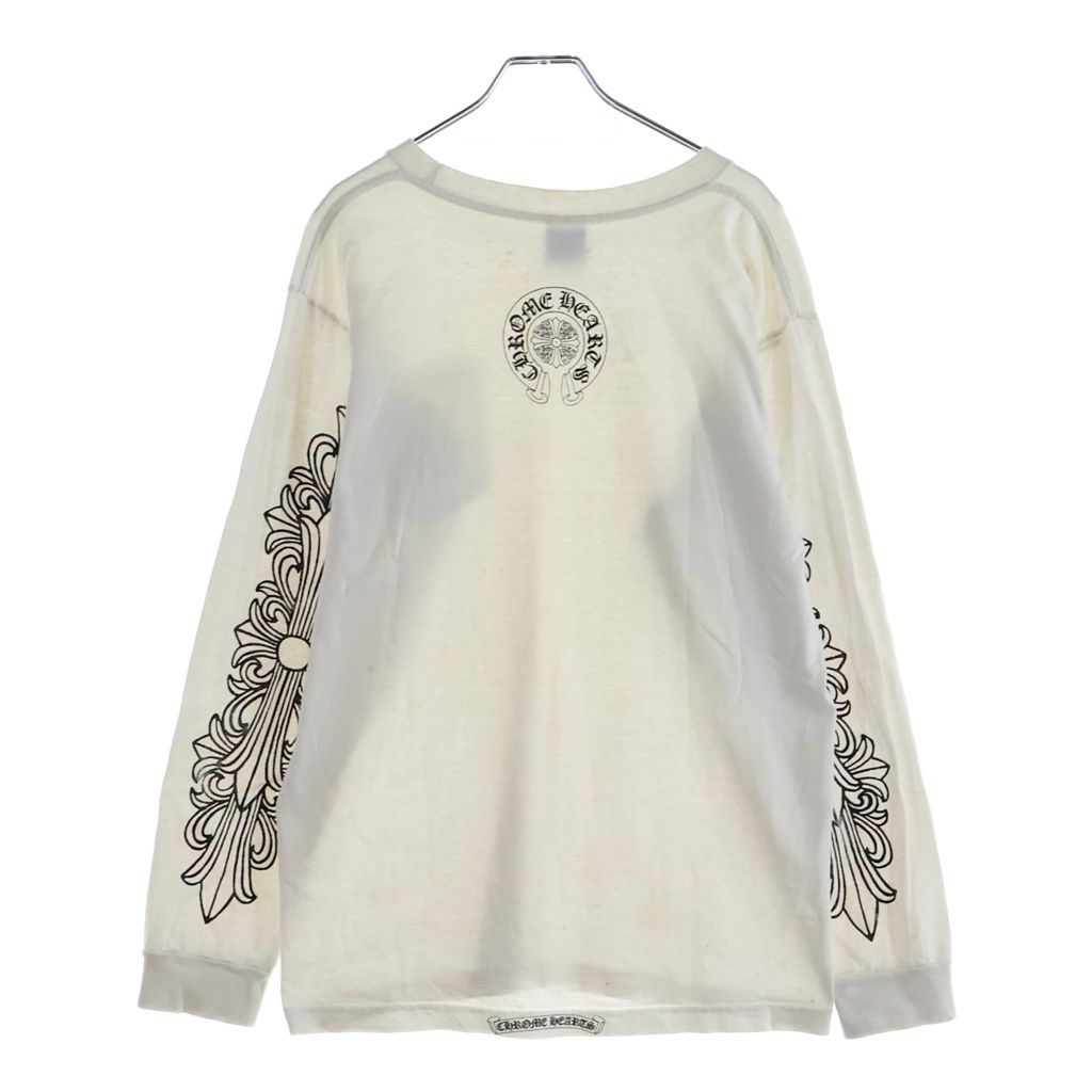 Chrome Hearts Vintage Sleeve Floral Horseshoe Print Long T-Shirt Black White
