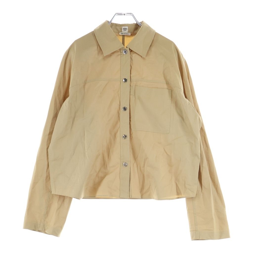 Hermes Clou de Selle Sellier Buttons Snap Button Long Sleeve Shirt Beige