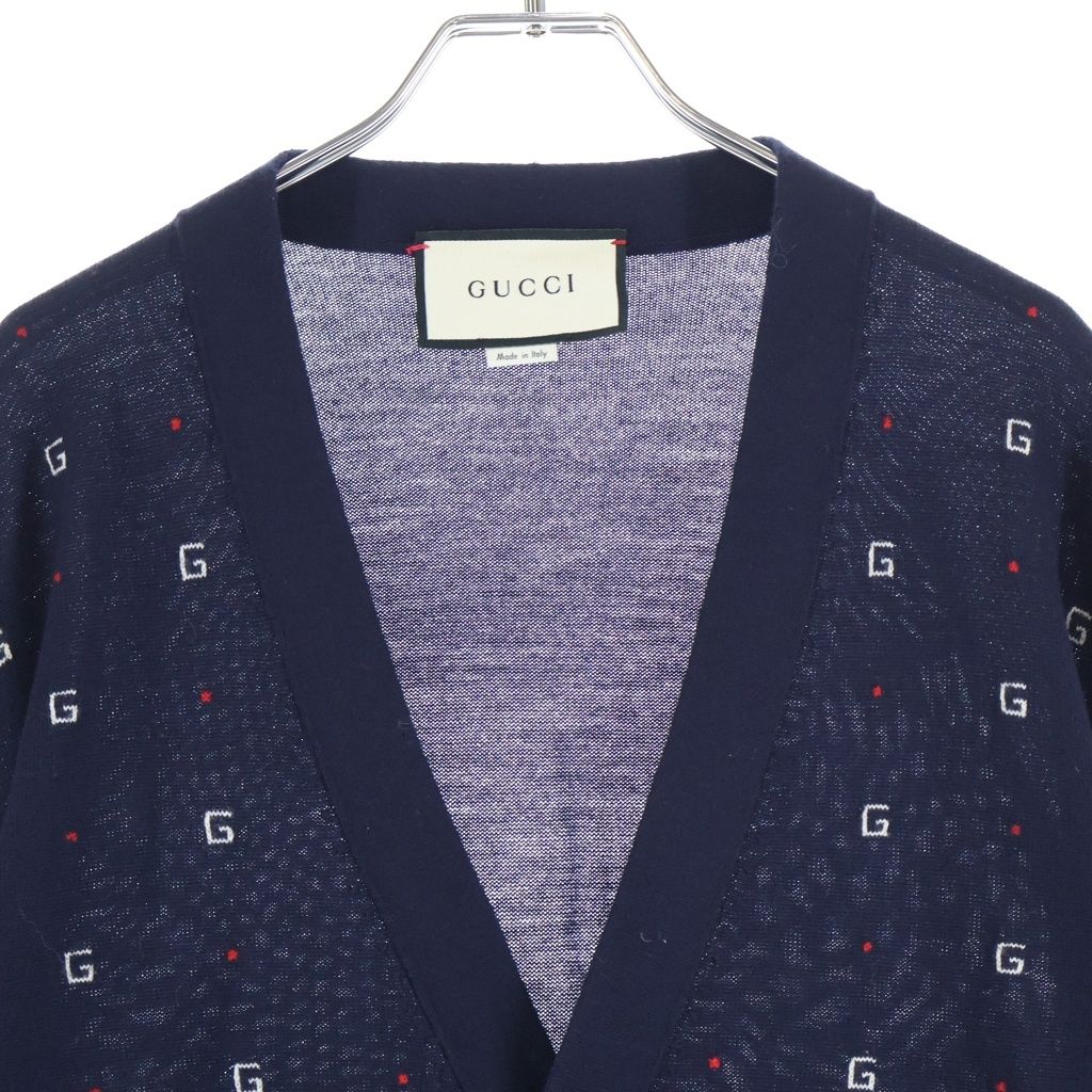 Gucci 19 SS Wool Jacquard Cardigan Logo Embroidery Navy — view 3