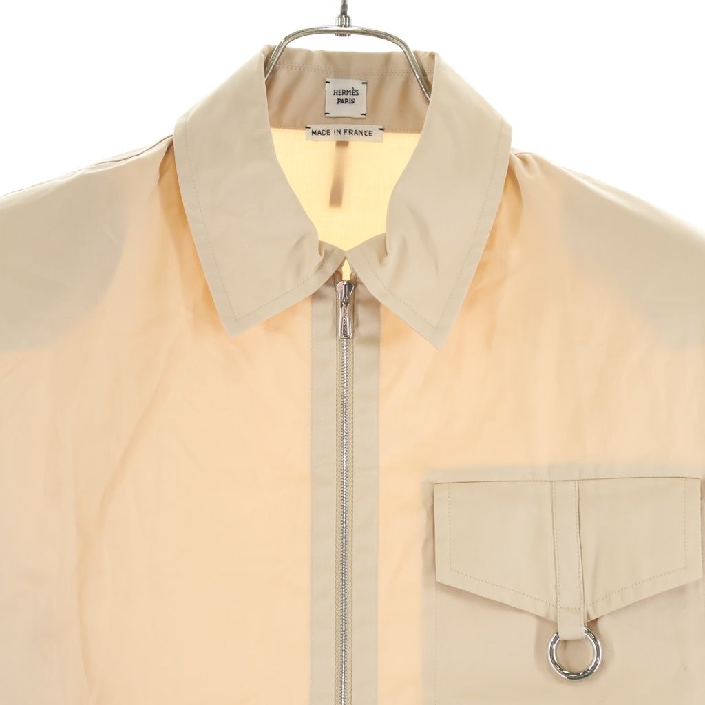 Hermes Sellier Buttons Cartouche Slider Zip Up Long Sleeve Shirt Beige — view 3