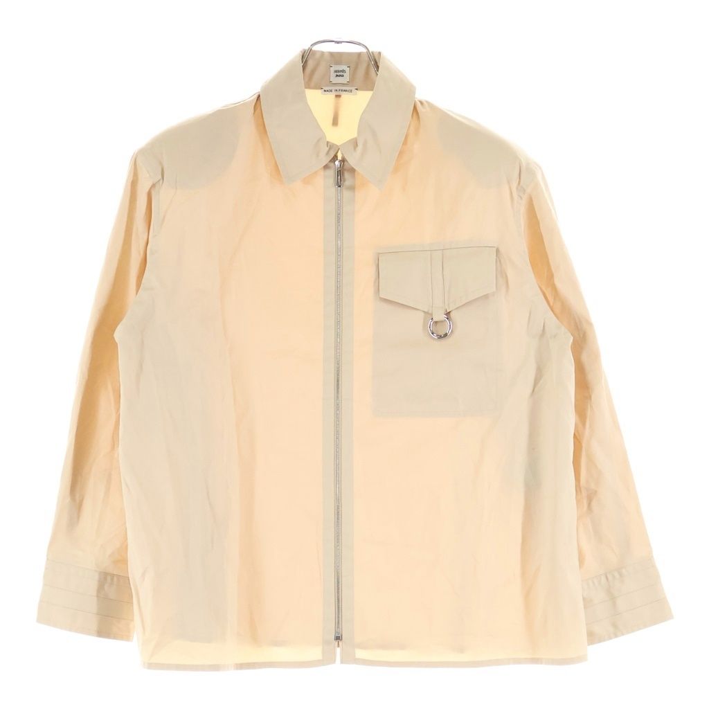 Hermes Sellier Buttons Cartouche Slider Zip Up Long Sleeve Shirt Beige