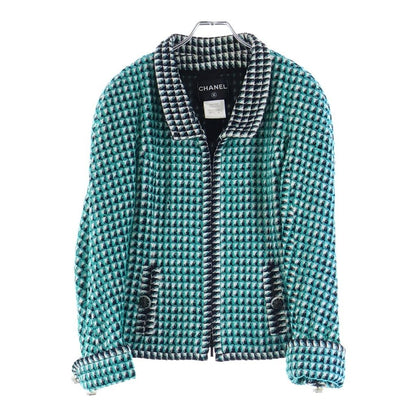 Chanel Gripoix Button Tweed Zip Up Jacket Green