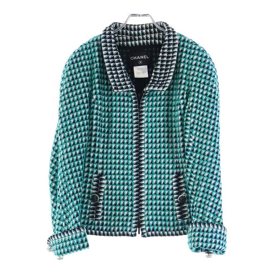 Chanel Gripoix Button Tweed Zip Up Jacket Green