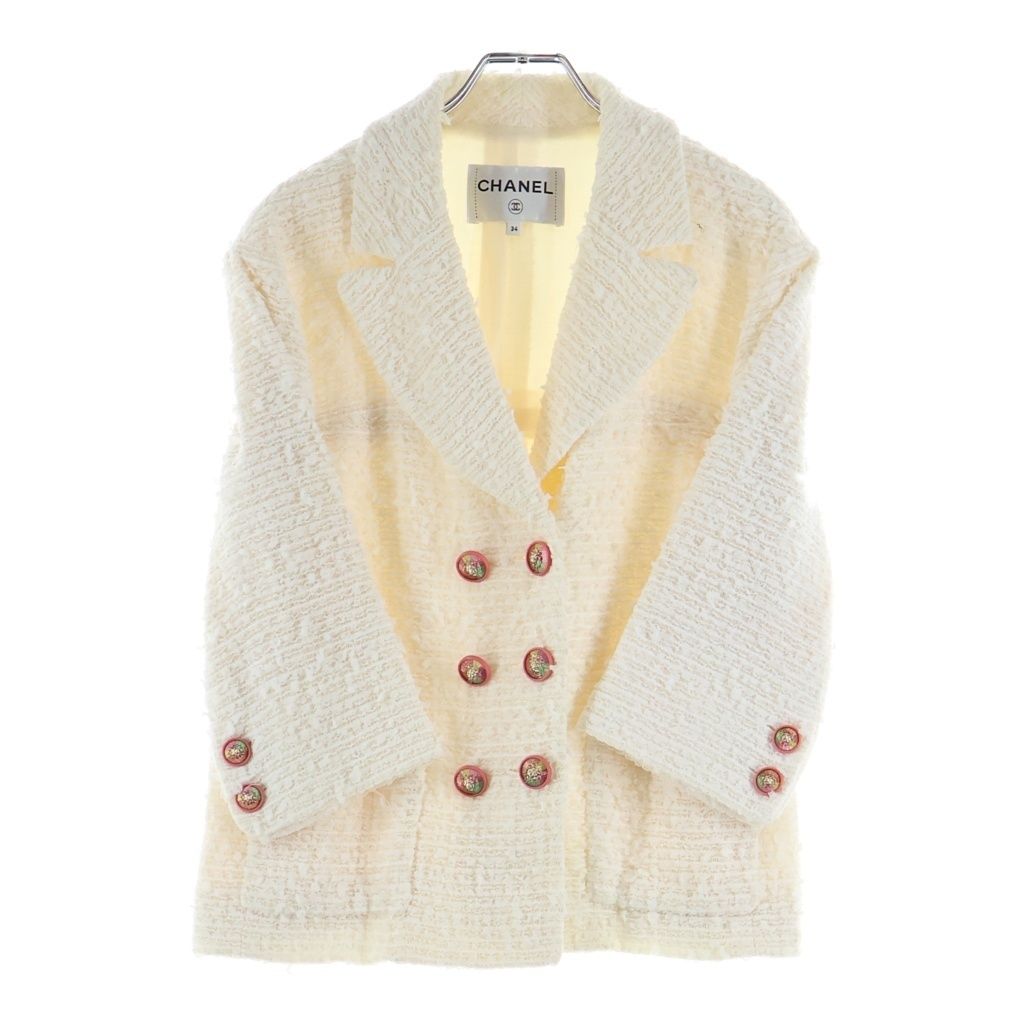 Chanel Lion Button Double Breasted Tweed Jacket Ivory