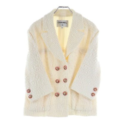 Chanel Lion Button Double Breasted Tweed Jacket Ivory