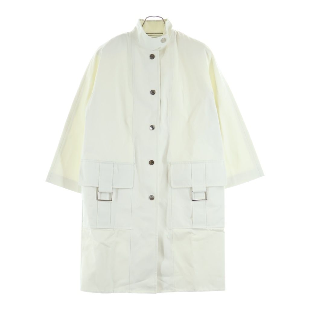 Hermes Sellier Buttons Stand Collar Cotton Twill Long Coat White